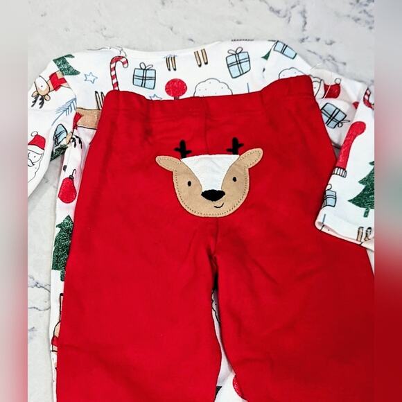 CARTER'S Christmas 2 Piece Set or Pajamas Reindeer Santa Trees Present 12 Mo - Picture 9 of 9